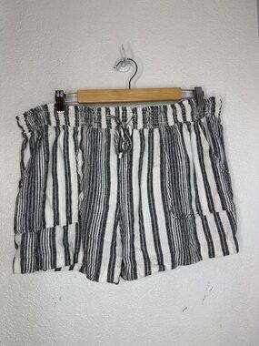 Linen Blend Striped Shorts Elastic Waist Drawstring Coastal Resort wear Size XL